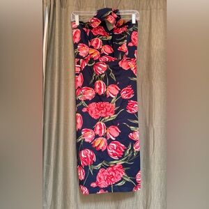 Unique Vintage Navy Dress with Pink Floral Design